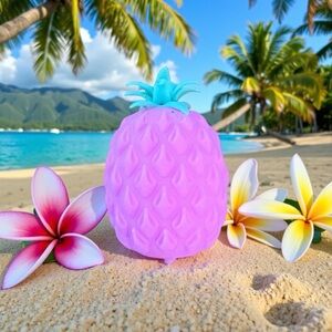 Hot Pink Green Pineapple Aloha Hawaii Decompression Stress Relief 4" Squeeze Toy